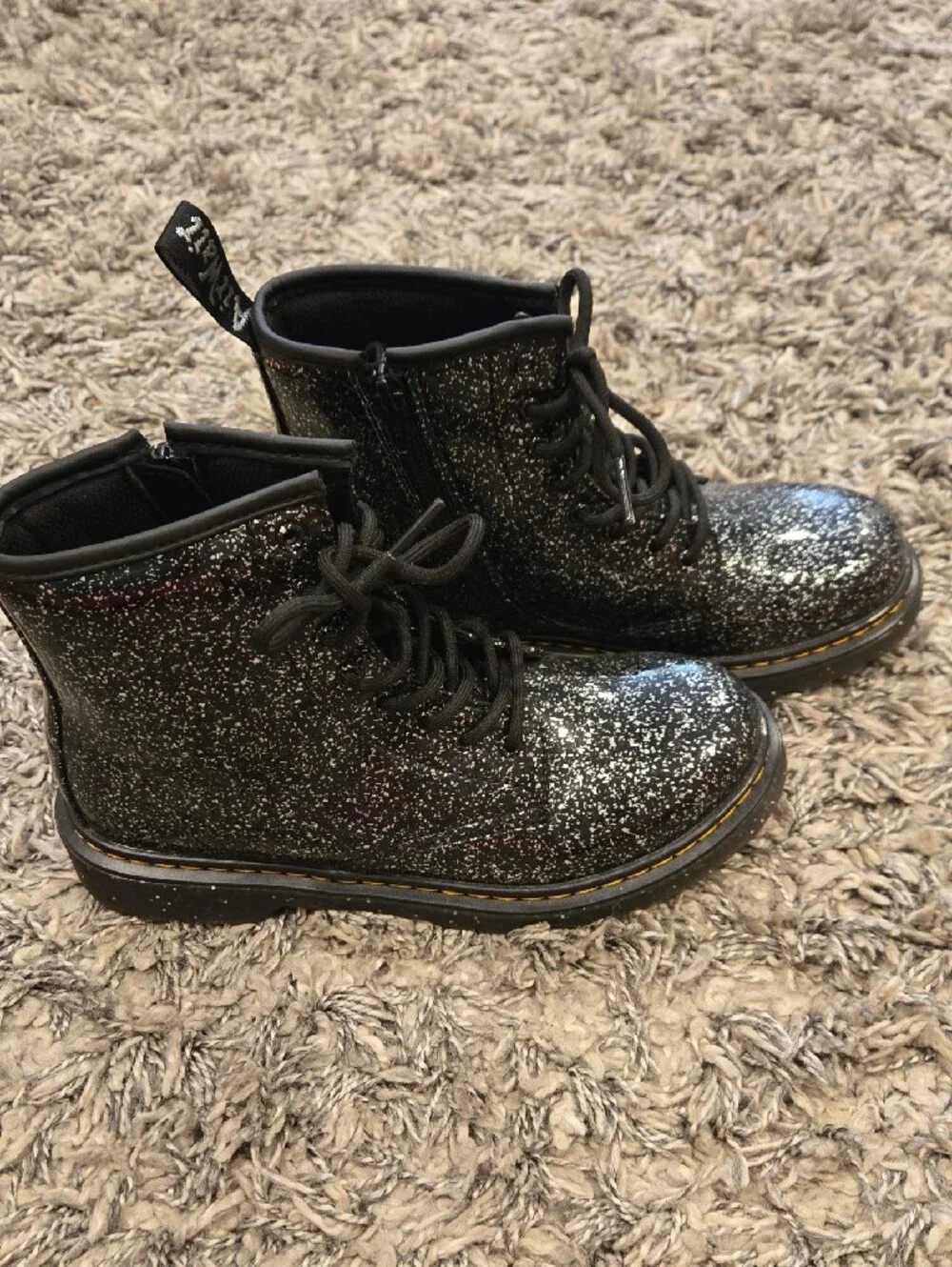 Girls' Black Glitter Lace-Up Dr. Martens Kids Boots